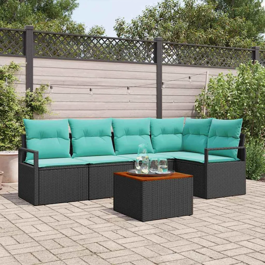 Ensemble de canapé de jardin avec coussin 6 pcs Noir polyrotin