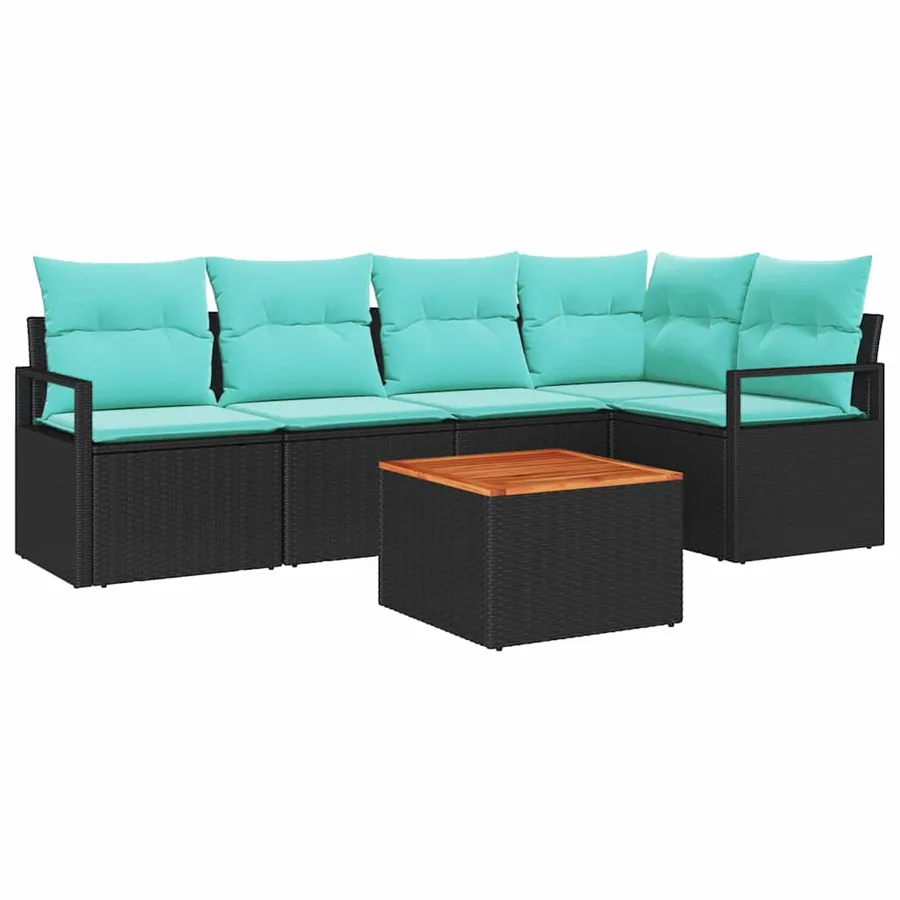 Ensemble de canapé de jardin avec coussin 6 pcs Noir polyrotin - 2