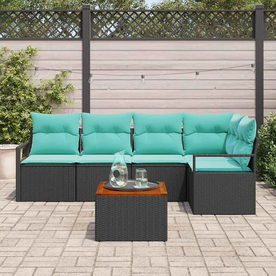 Ensemble de canapé de jardin avec coussin 6 pcs Noir polyrotin - 3