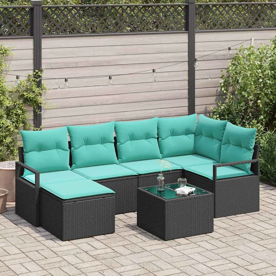 Ensemble de Canapés avec coussin 7 pcs Noir polyrotin