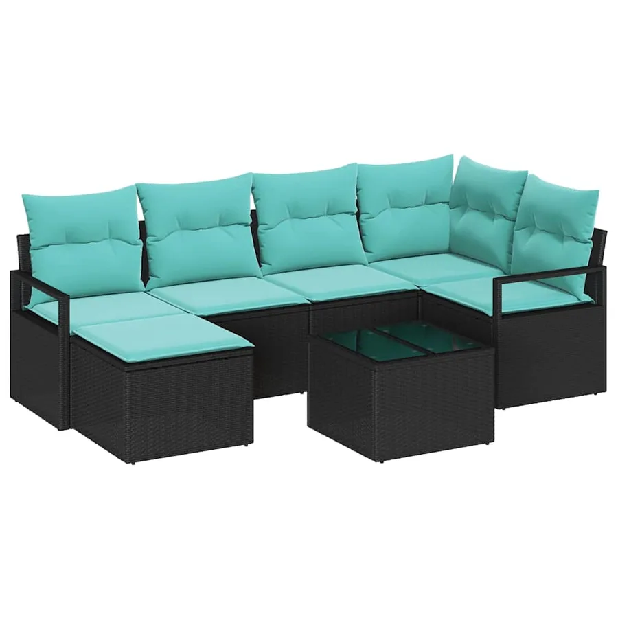 Ensemble de Canapés avec coussin 7 pcs Noir polyrotin - 2