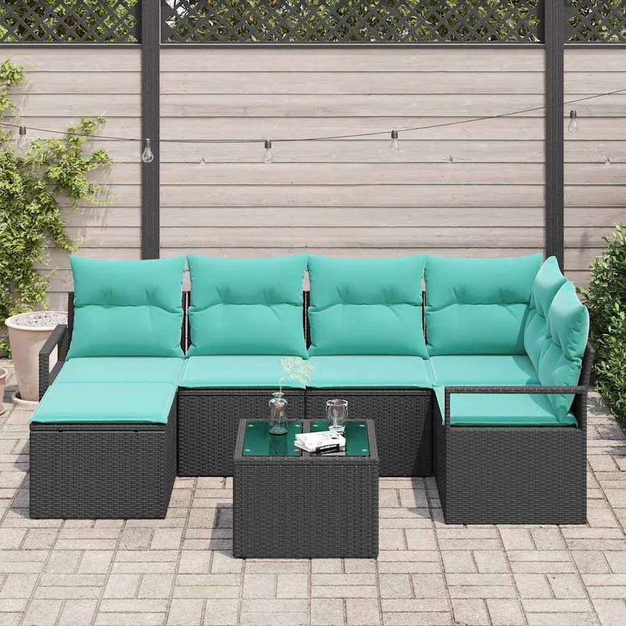 Ensemble de Canapés avec coussin 7 pcs Noir polyrotin - 3