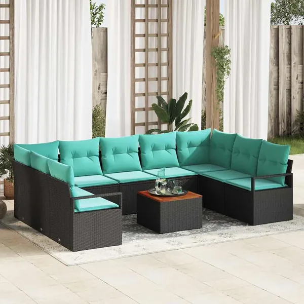 Ensemble de canapé de jardin avec coussin 10 pcs Noir polyrotin