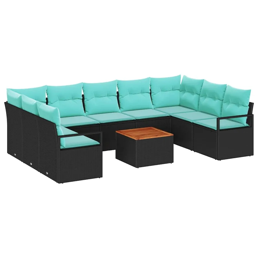 Ensemble de canapé de jardin avec coussin 10 pcs Noir polyrotin - 2