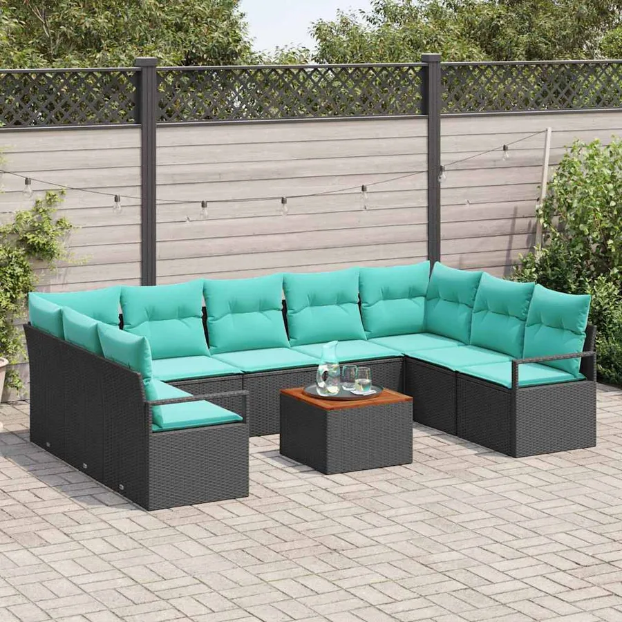Ensemble de canapé de jardin avec coussin 10 pcs Noir polyrotin - 3