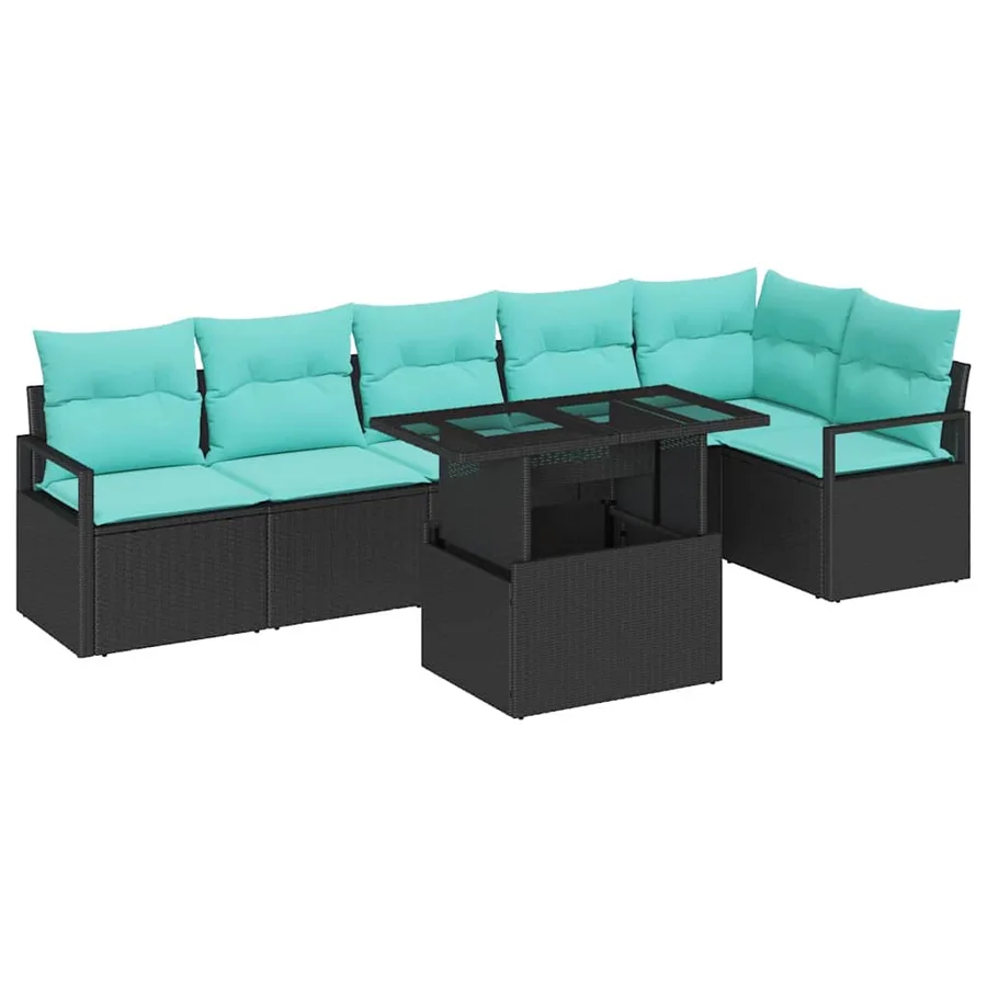 Ensemble de canapé de jardin 7 pcs Noir et Bleu polyrotin - 2