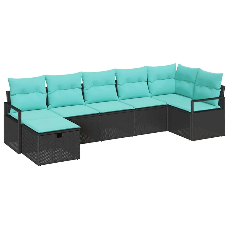 Ensemble de Canapés 7 pcs Noir et turquoise polyrotin - 2