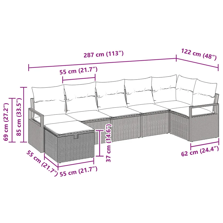 Ensemble de Canapés 7 pcs Noir et turquoise polyrotin - 8