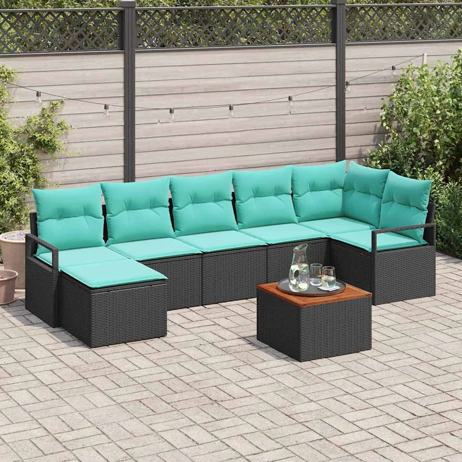 Ensemble de canapé de jardin avec coussin 8 pcs Noir polyrotin