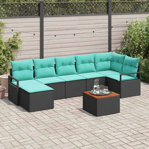 Ensemble de canapé de jardin avec coussin 8 pcs Noir polyrotin