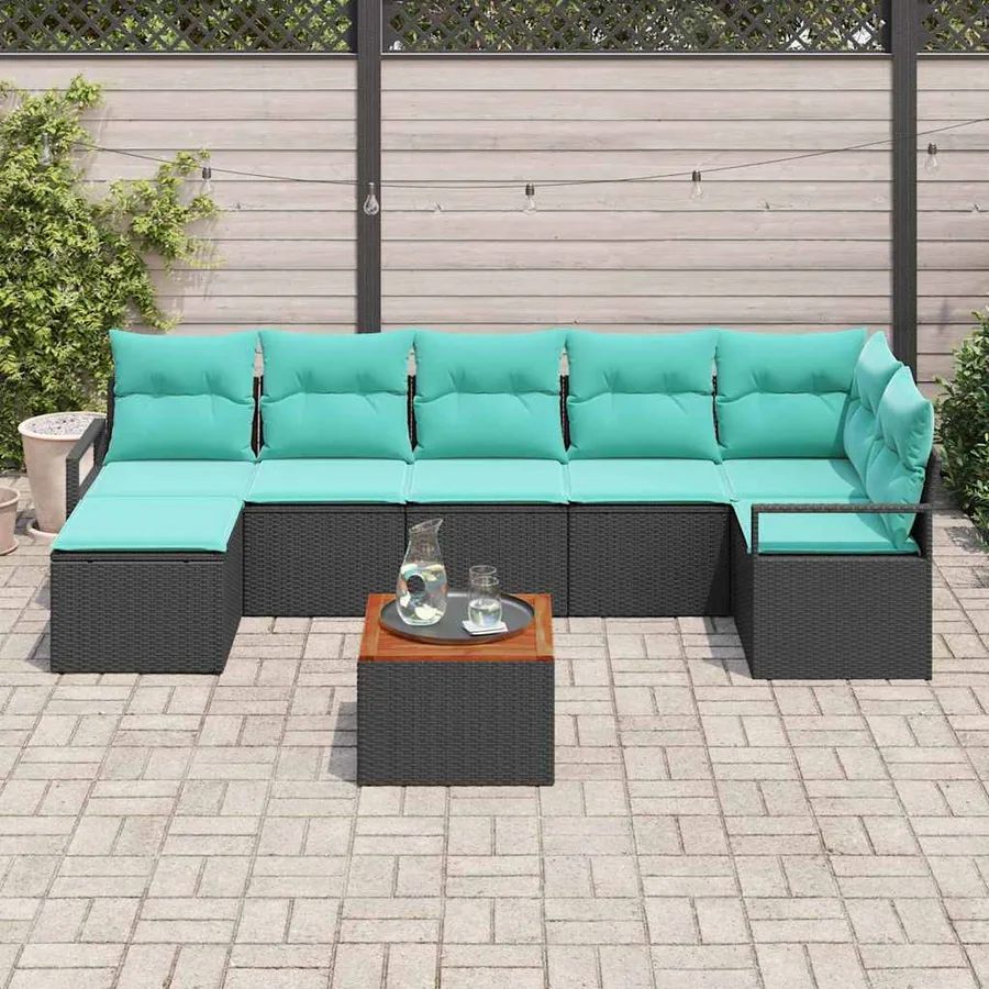 Ensemble de canapé de jardin avec coussin 8 pcs Noir polyrotin - 3