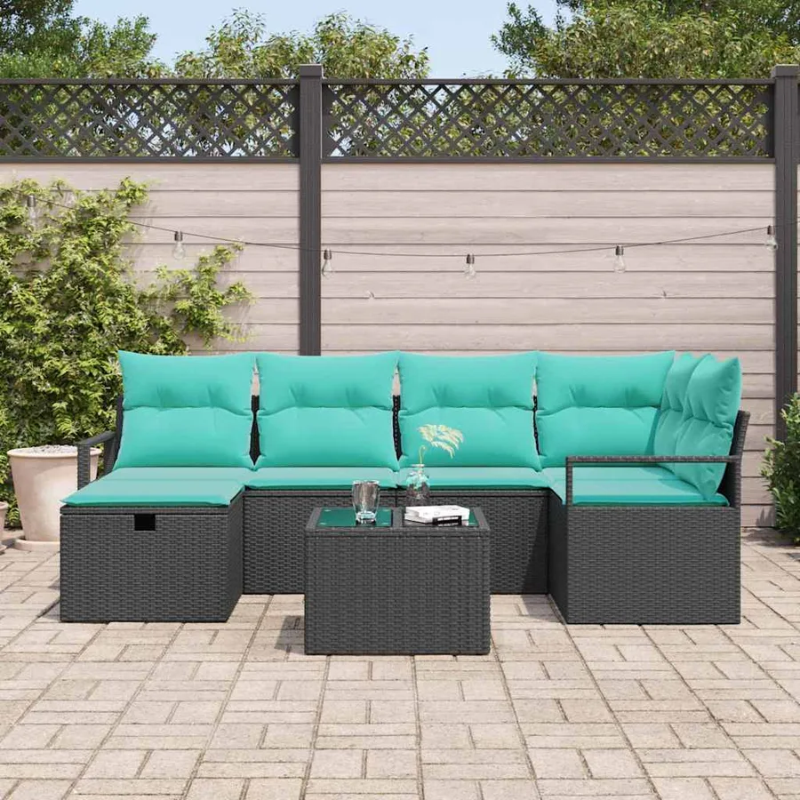 Ensemble de Canapés 7 pcs Noir et turquoise polyrotin - 3