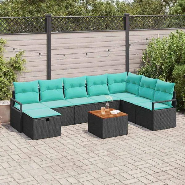 Ensemble de canapé de jardin avec coussin 9 pcs Noir polyrotin