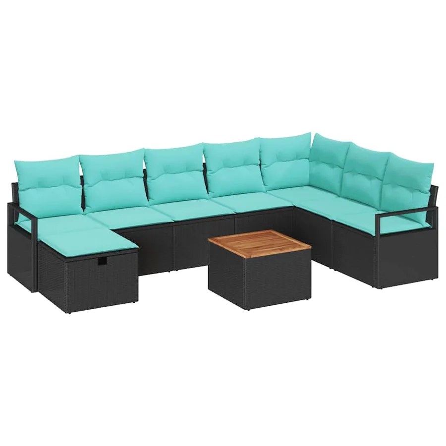 Ensemble de canapé de jardin avec coussin 9 pcs Noir polyrotin - 2