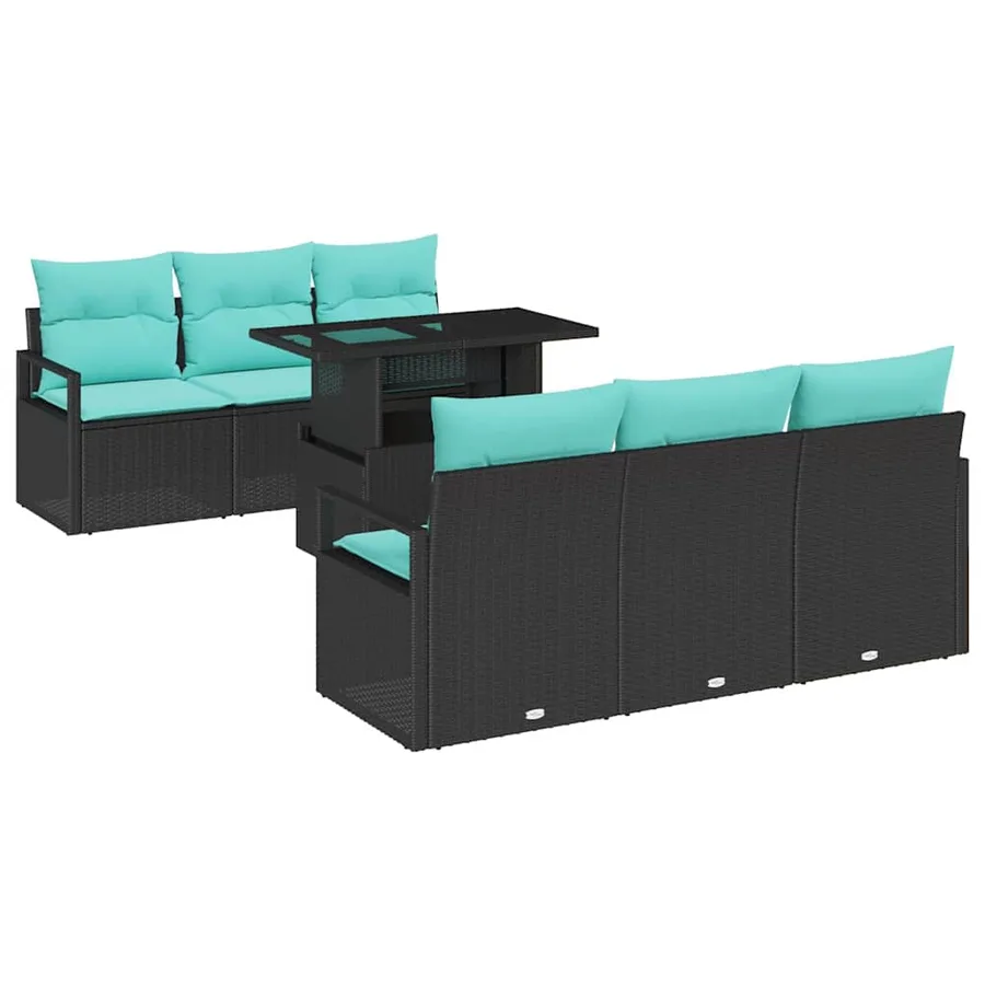 Ensemble de canapé de jardin 7 pcs Noir et Bleu polyrotin - 2