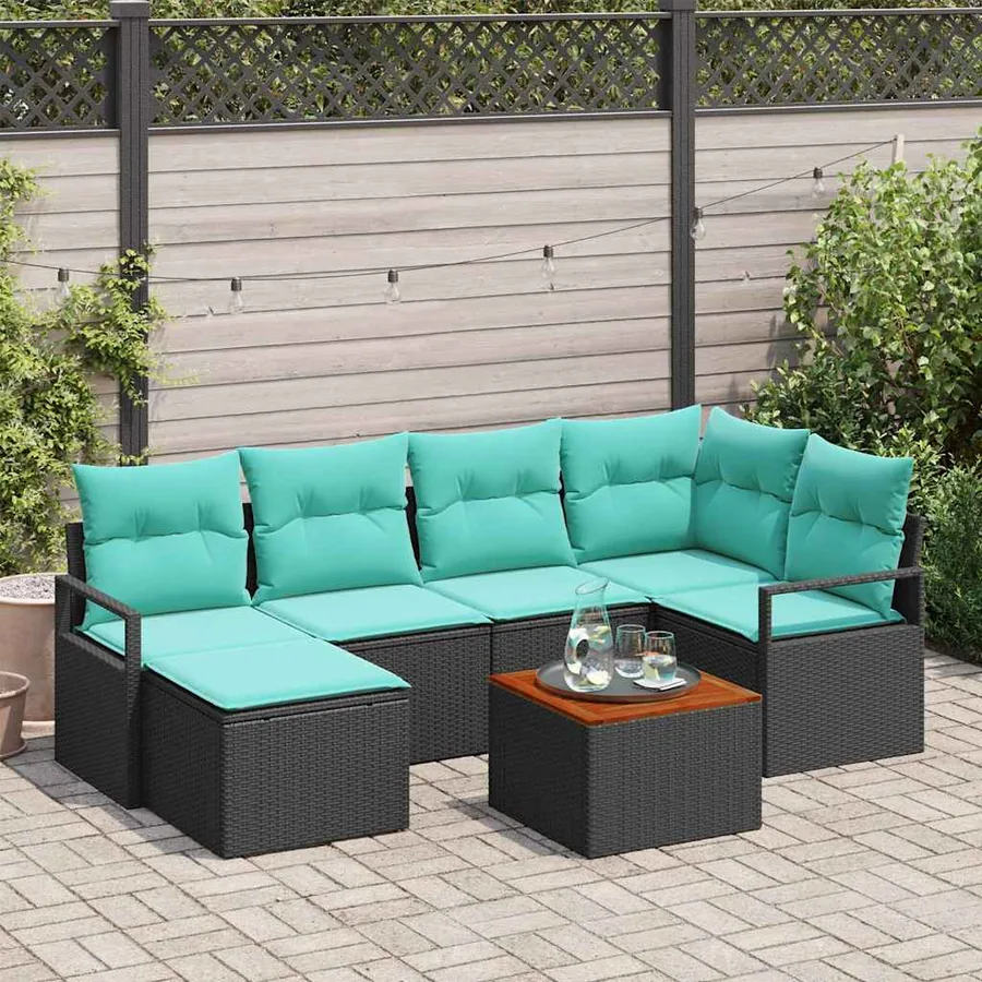 Ensemble de canapé de jardin avec coussin 7 pcs Noir polyrotin