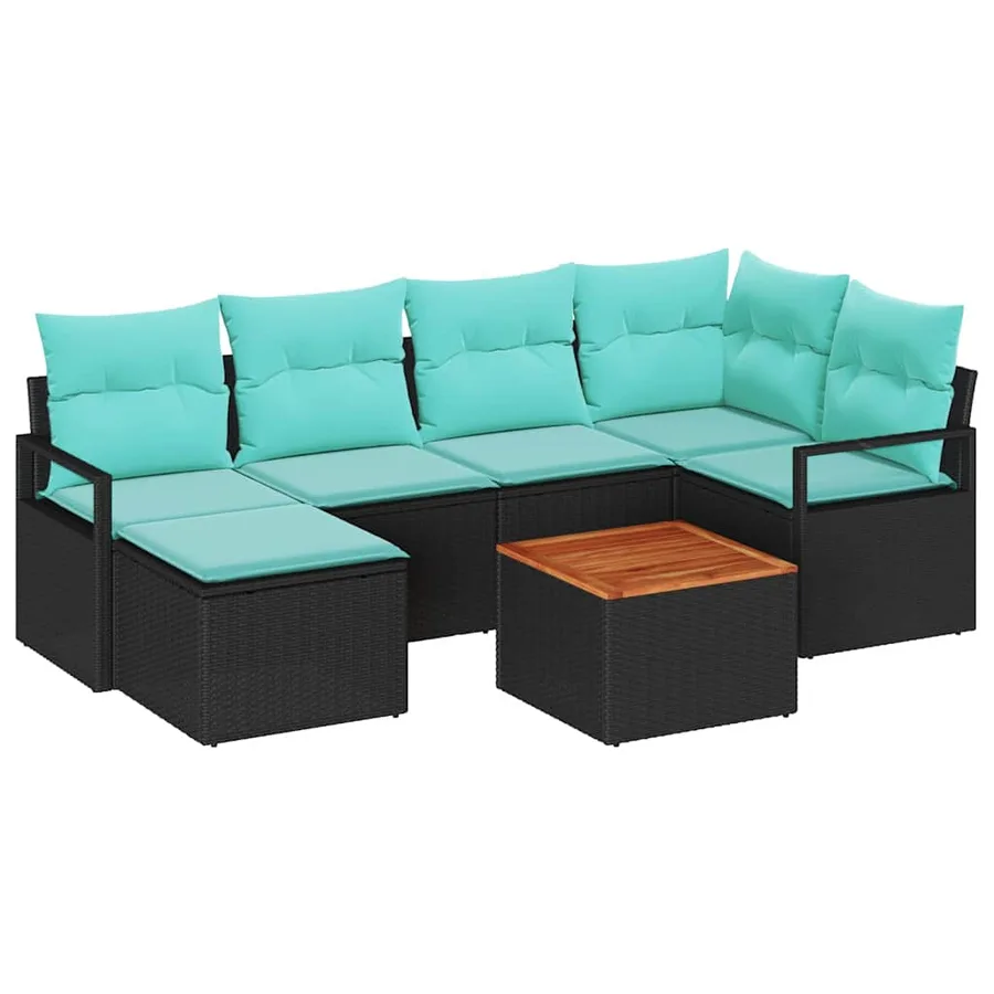Ensemble de canapé de jardin avec coussin 7 pcs Noir polyrotin - 2
