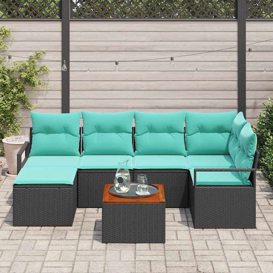 Ensemble de canapé de jardin avec coussin 7 pcs Noir polyrotin - 3