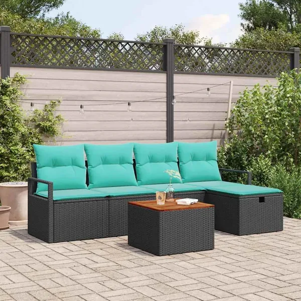 Ensemble de canapé de jardin avec coussin 6 pcs Noir polyrotin