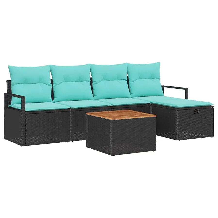 Ensemble de canapé de jardin avec coussin 6 pcs Noir polyrotin - 2