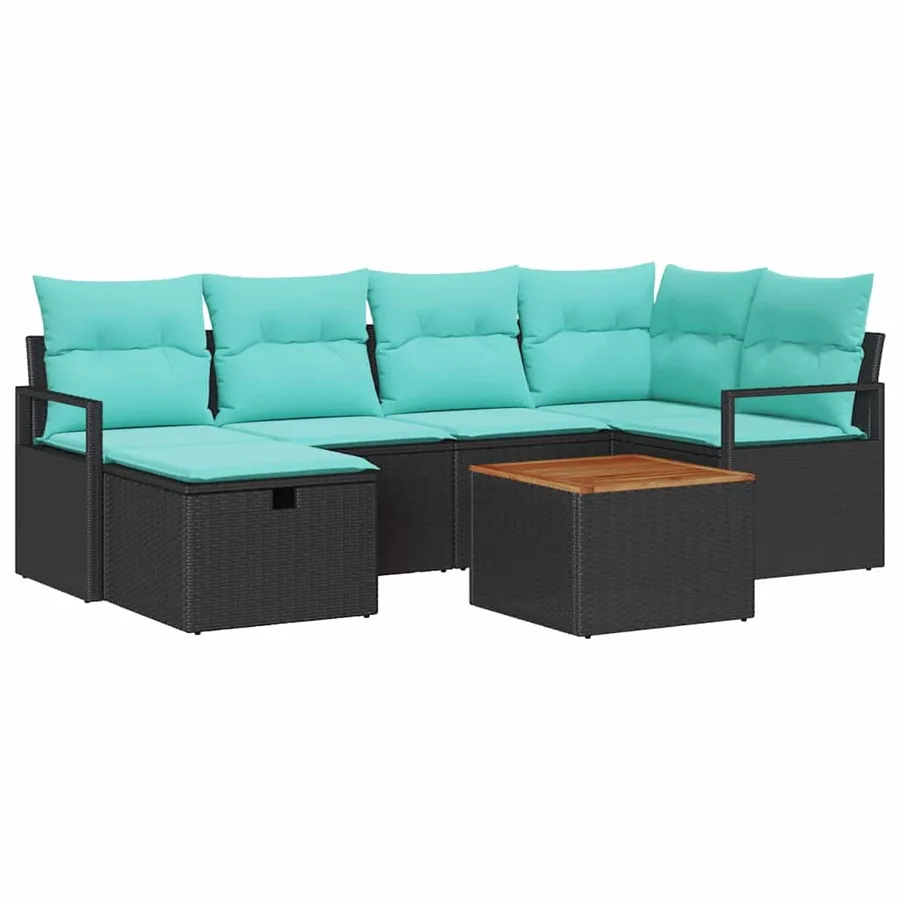 Ensemble de canapé de jardin avec coussin 7 pcs Noir polyrotin - 2