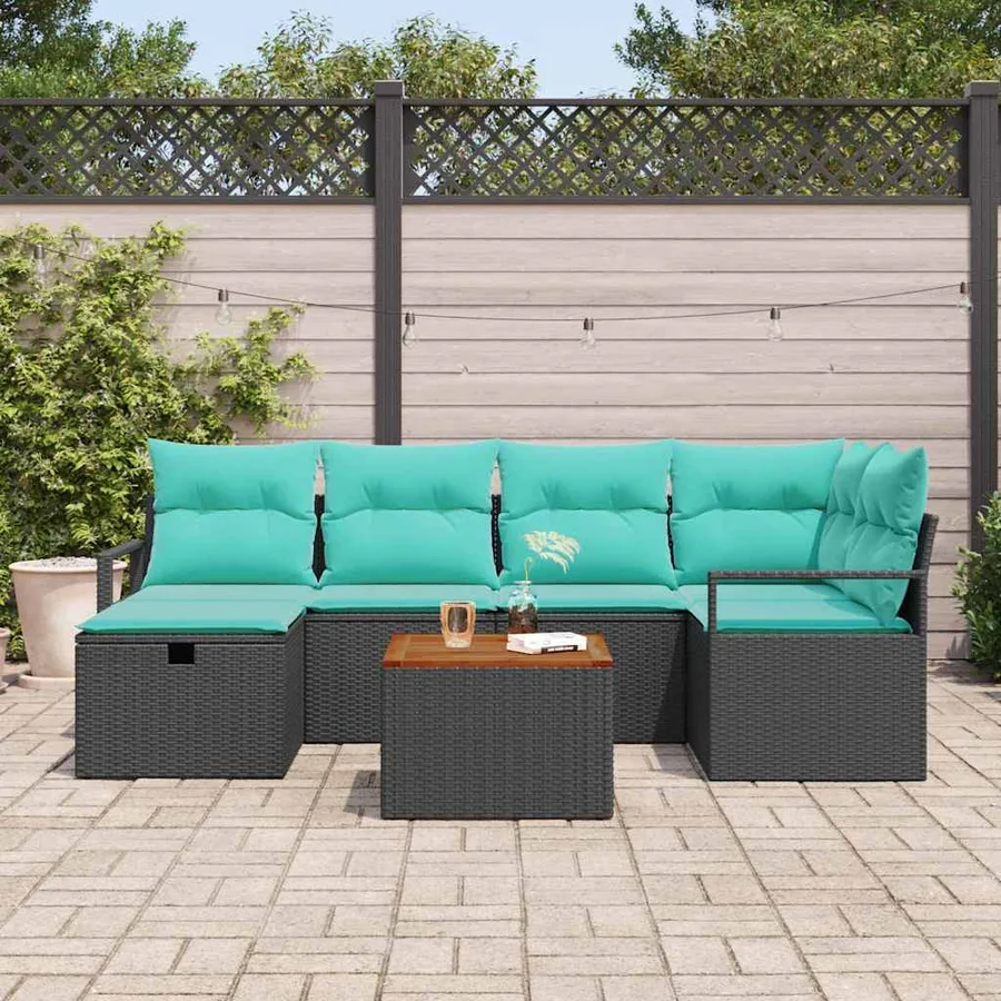 Ensemble de canapé de jardin avec coussin 7 pcs Noir polyrotin - 3