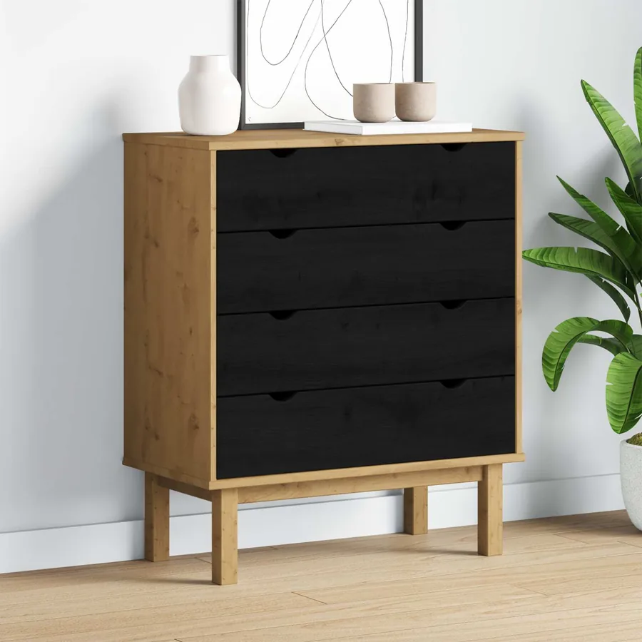 Commode OTTA Noir 76,5 x 39,5 x 90 cm Bois de pin massif