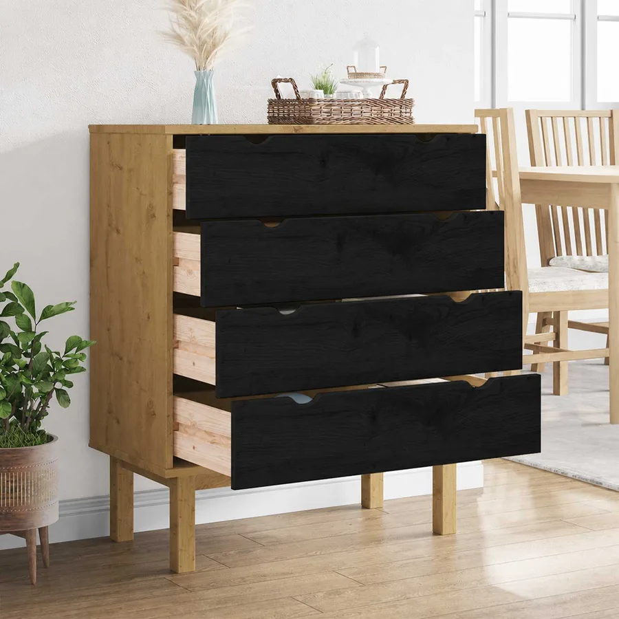 Commode OTTA Noir 76,5 x 39,5 x 90 cm Bois de pin massif - 3