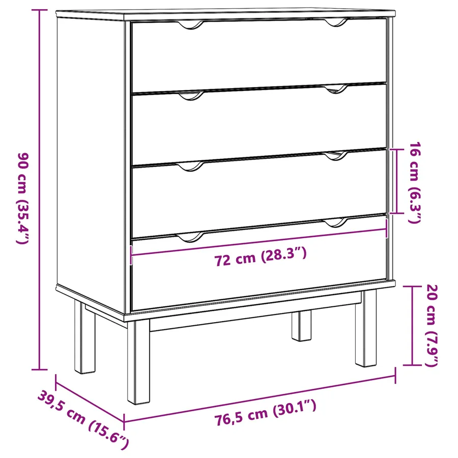 Commode OTTA Noir 76,5 x 39,5 x 90 cm Bois de pin massif - 9