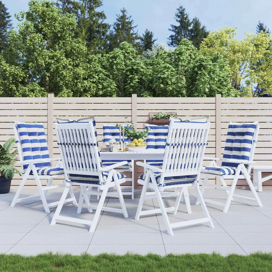 Coussin d'extérieur 6 pcs Bleu et Blanc 120 x 50 x 7 cm Tissu