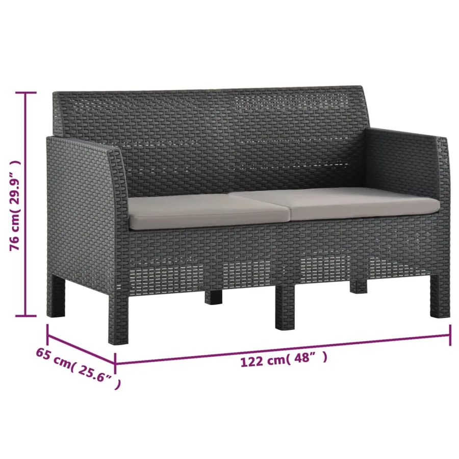 Salon de jardin 2 pcs avec coussins PP Rotin Anthracite - 11