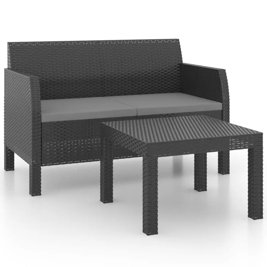 Salon de jardin 2 pcs avec coussins PP Rotin Anthracite - 2