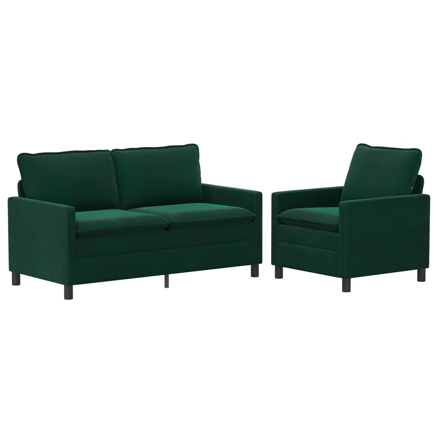 Ensemble de Canapés 2 pcs Vert foncé Velours - 2