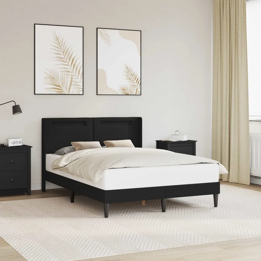 Cadre de lit avec bandes LED Noir 140 x 190 cm Simili cuir
