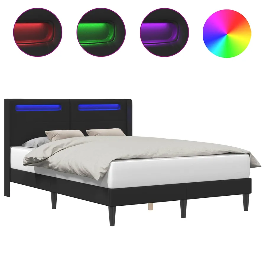 Cadre de lit avec bandes LED Noir 140 x 190 cm Simili cuir - 2