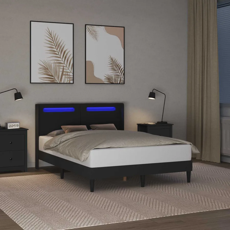 Cadre de lit avec bandes LED Noir 140 x 190 cm Simili cuir - 4