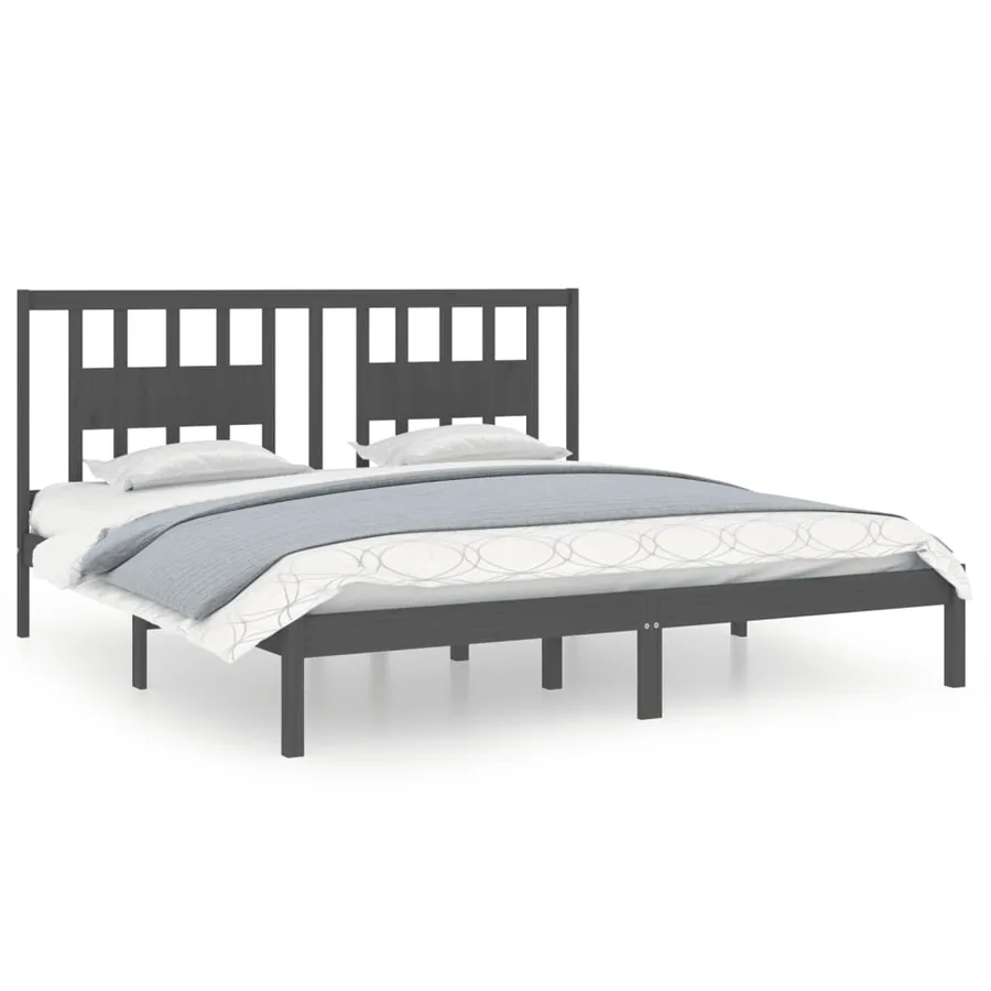 Cadre de lit sans matelas gris bois massif 200x200 cm - 2