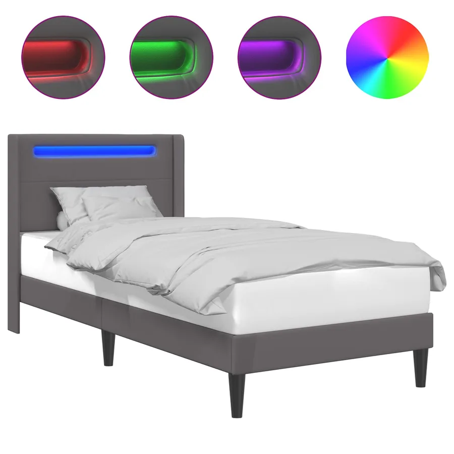 Cadre de lit avec bandes LED Gris 90 x 200 cm Simili cuir - 2