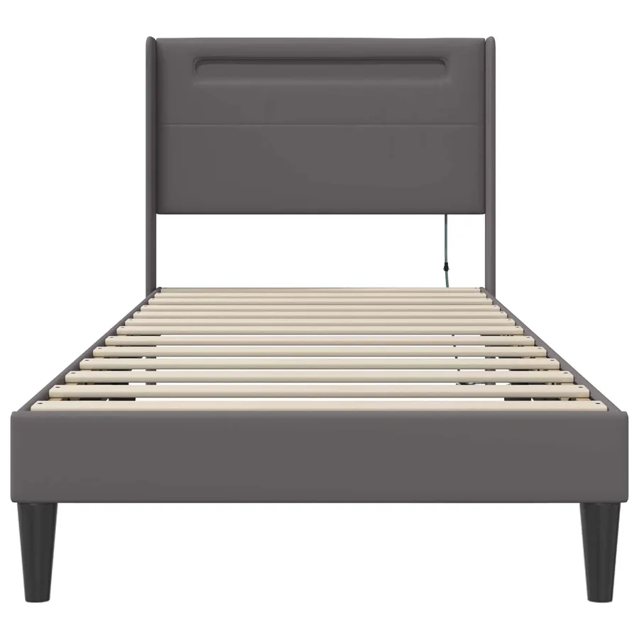 Cadre de lit avec bandes LED Gris 90 x 200 cm Simili cuir - 6