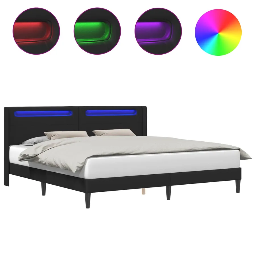 Cadre de lit avec bandes LED Noir 200 x200 cm Simili cuir - 2