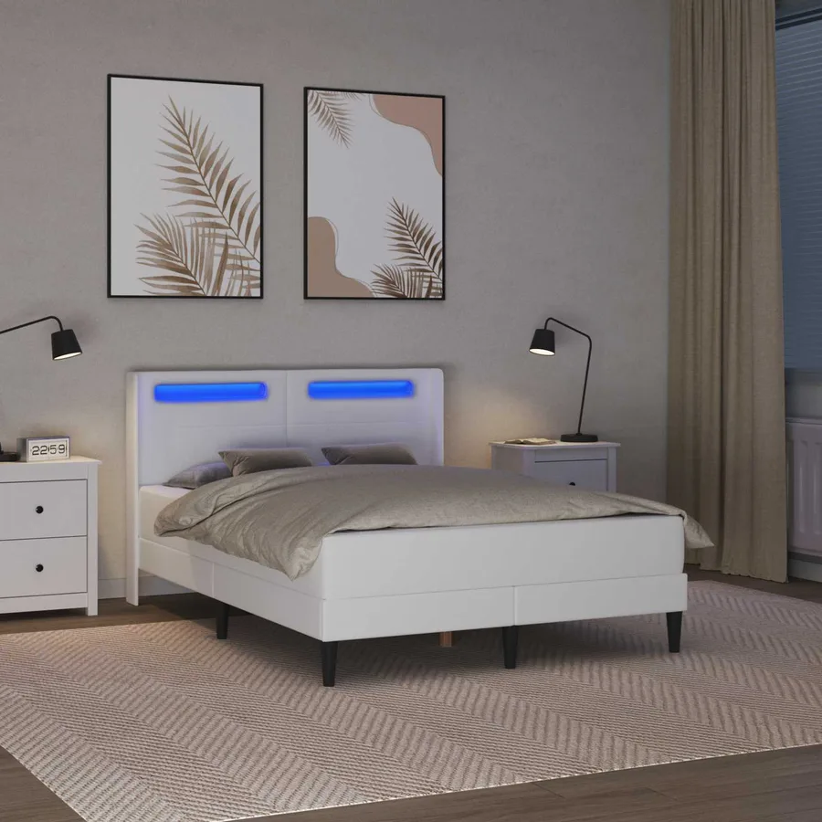 Cadre de lit avec matelas Blanc 140 x 190 cm Simili cuir - 4