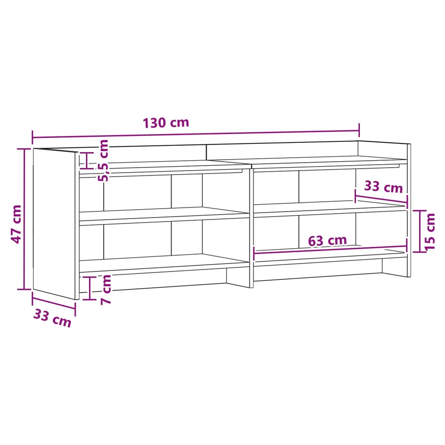 Meuble TV 135 x 33 x 47 cm Chêne noir Bois d'ingénierie - 8