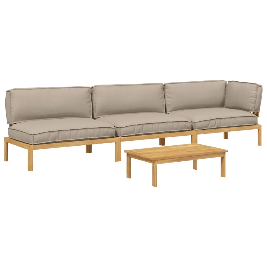 Ensemble de Canapés Uni 4 pcs Taupe Bois d'Acacia Massif - 2