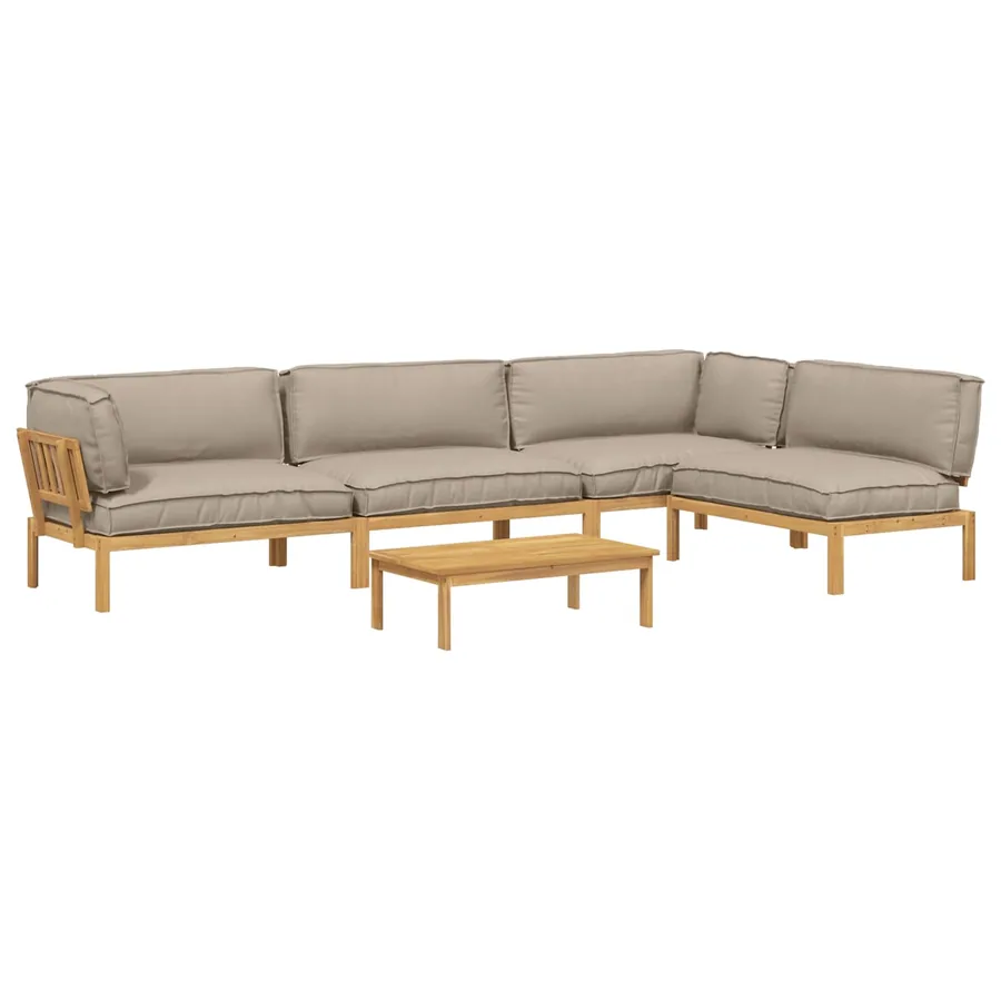 Ensemble de Canapés Uni 5 pcs Taupe Bois d'Acacia Massif - 2