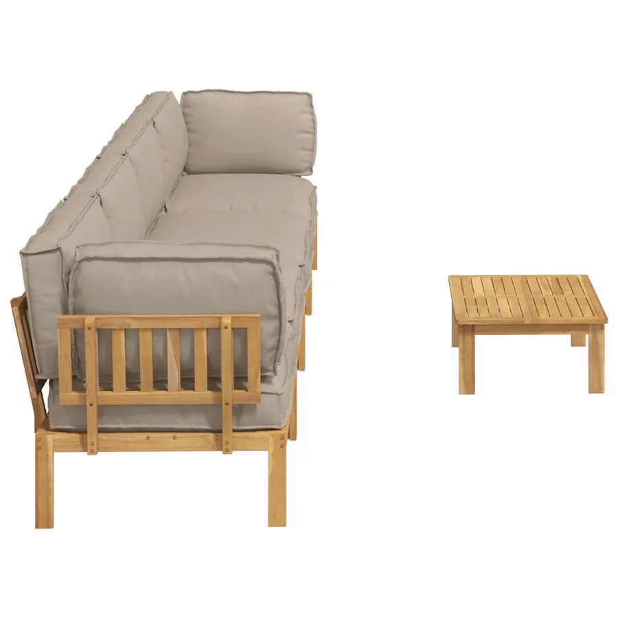 Ensemble de Canapés Uni 5 pcs Taupe Bois d'Acacia Massif - 11