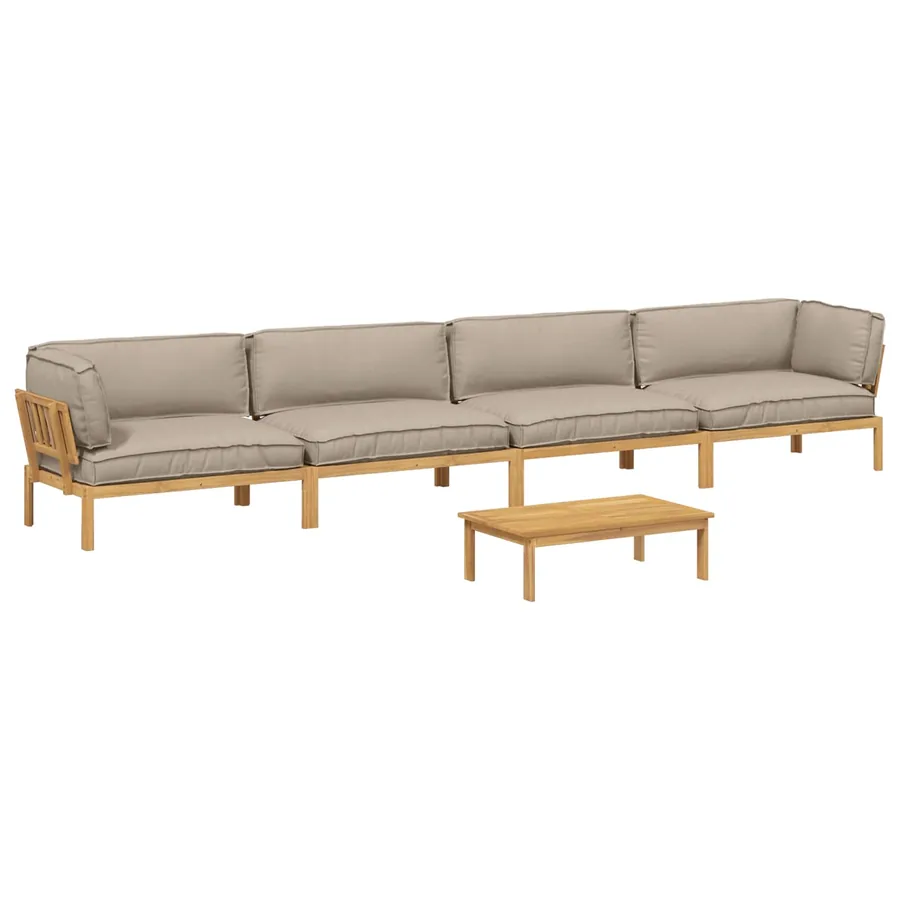 Ensemble de Canapés Uni 5 pcs Taupe Bois d'Acacia Massif - 2