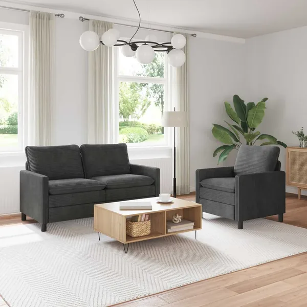 Ensemble de Canapés 2 pcs Gris foncé Polyester