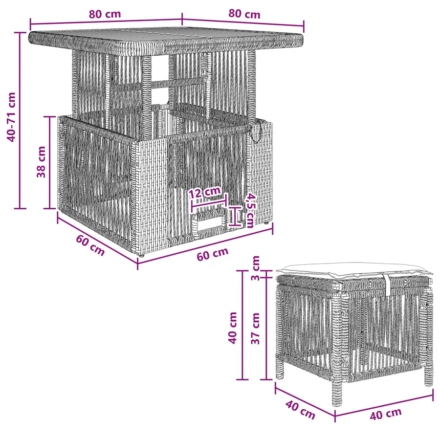 Ensemble de salle à manger pour jardin 3 pcs Beige et crème - 11