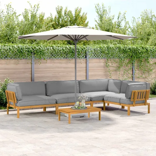 Ensemble de Canapés Uni 5 pcs Gris Bois d'Acacia Massif