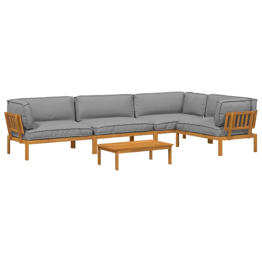 Ensemble de Canapés Uni 5 pcs Gris Bois d'Acacia Massif - 2